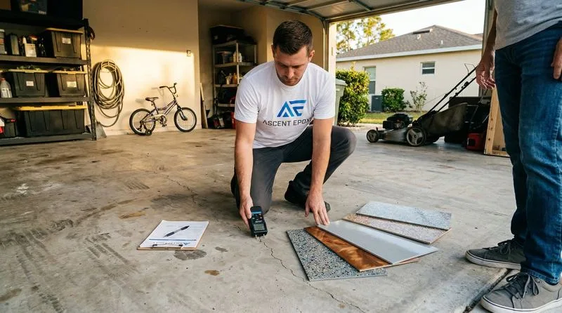 Epoxy installer testing garage floor moisture