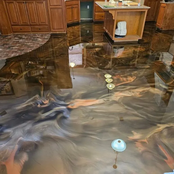 Metallic silver blue epoxy floor San Antonio