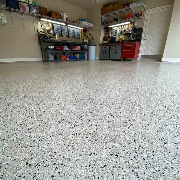 Workshop garage flake epoxy floor coating San Antonio
