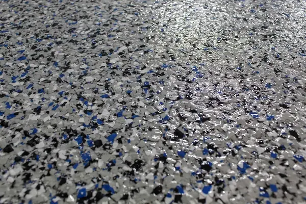 Blue and gray epoxy flake finish garage floor San Antonio